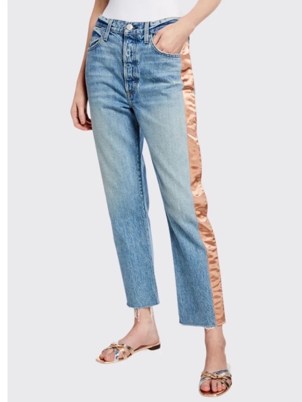 AMO Loverboy Indigo Adobe Ribbon Jeans 28 Cotton Raw Hem High Waisted